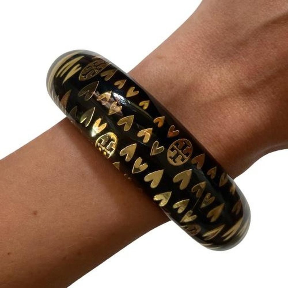 Tory Burch Bangle Bracelet with Gold-Tone Hearts